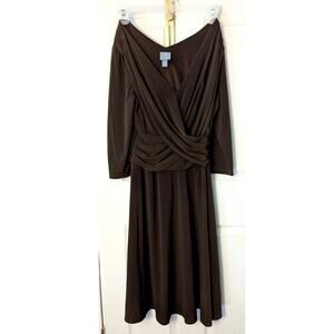 Rabbit Designs Chocolate Brown Poly Knit Dress SIze 16 Fit N Flare Church Party